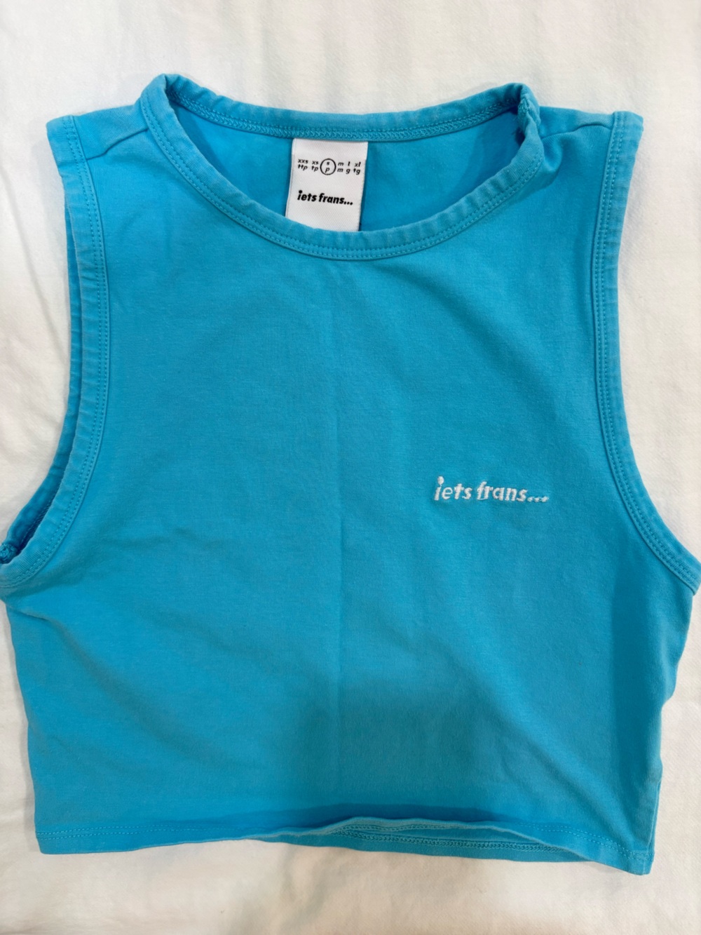 Urban Outfitters Turquoise Crop Tank Top - 'lets frans...' Embroidered